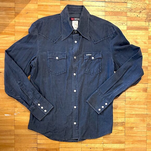 VINTAGE NAVY DIESEL WESTERN STYLE PRE-WASHED CORDUROY SHIRT - Picture 1 of 8